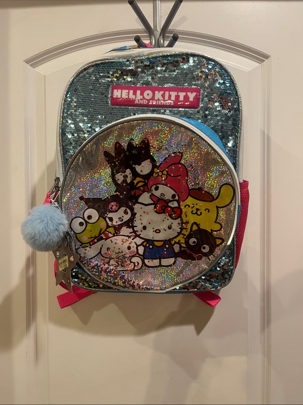 Hello Kitty Sequin Kids Backpack - Aqua with Holographic Front and Pink Accents